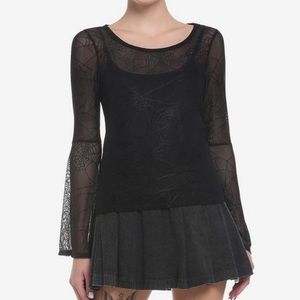Cosmic Aura Hot Topic Spiderweb Mesh Bell Sleeve Top Halloween